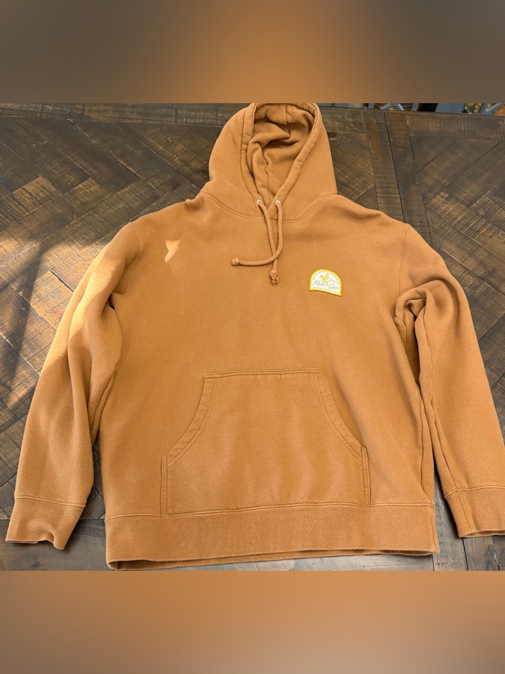 Men's Caramel Brown Hooded Pullover Sweatshirt with Chest Patch